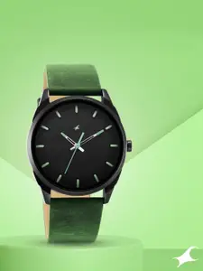 Fastrack Men Black Brass Dial & Green Leather Straps Analogue Watch 3273NL01