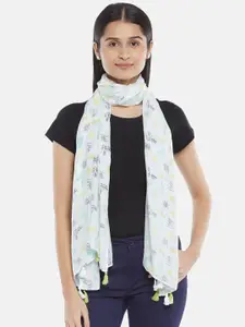 Honey by Pantaloons Women Off White & Blue Printed Scarf