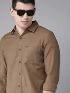 SPYKAR Men Brown Slim Fit Pure Cotton Casual Shirt