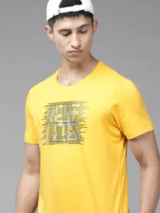 SPYKAR Men Yellow Typography Printed Pure Cotton Slim Fit T-shirt