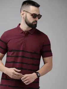 SPYKAR Pure Cotton Polo Collar Slim Fit Striped Casual T-shirt