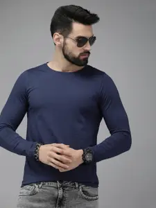 The Roadster Lifestyle Co Men Navy Blue Solid Round-Neck Casual T-shirt