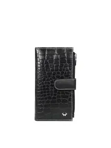 CALFNERO Women Black Animal Textured Leather Two Fold Wallet