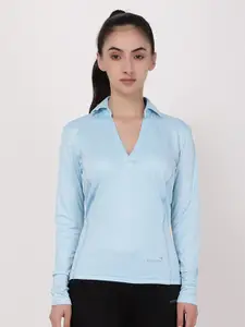 STUDIOACTIV Women Blue V-Neck Applique T-shirt