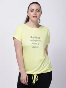 STUDIOACTIV Women Yellow Plus Size Typography T-shirt