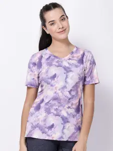 STUDIOACTIV Women Purple Printed V-Neck Regular Fit T-shirt