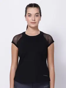 STUDIOACTIV Women Black Moisture Wicking Regular Fit T-shirt