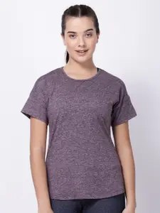 STUDIOACTIV Women Purple Moisture Wicking Regular Fit T-shirt
