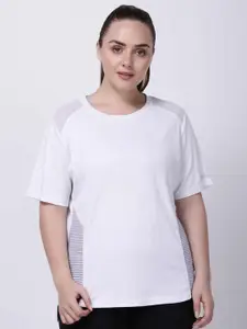 STUDIOACTIV Women White Striped Placement Regular Fit T-shirt