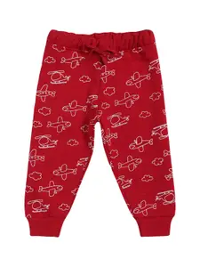 Bodycare Kids Boys Maroon Printed Cotton Joggers