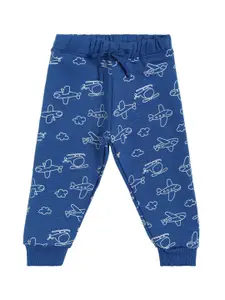 Bodycare Kids Boys Blue Printed Regular-Fit Cotton Joggers