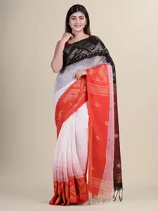 Laa Calcutta Red & White Woven Design Zari Silk Cotton Jamdani Saree