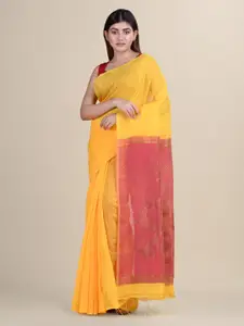 Laa Calcutta Yellow & Pink Ethnic Motifs Silk Cotton Jamdani Saree