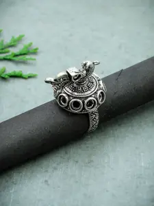 Silvermerc Designs Silver-Plated Tribal Oxidised Bird Ring