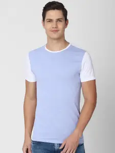 Peter England Casuals Men Blue Colourblocked Slim Fit T-shirt