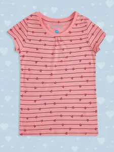 Pantaloons Junior Girls Pink Striped Cotton T-shirt