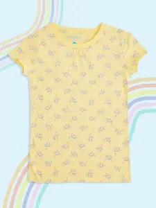 Pantaloons Junior Girls Yellow Printed T-shirt
