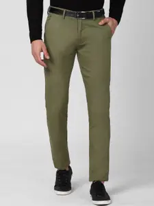 Peter England Casuals Men Olive Green Slim Fit Cotton Trousers
