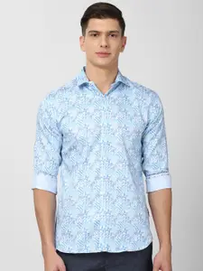 V Dot Men Blue Slim Fit Floral Printed Pure Cotton Casual Shirt