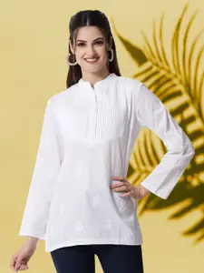 PARAMOUNT CHIKAN White Ethnic Motifs Embroidered Chikankari Pure Cotton Kurti