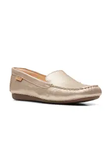 Clarks Women Beige Textured Leather Loafers