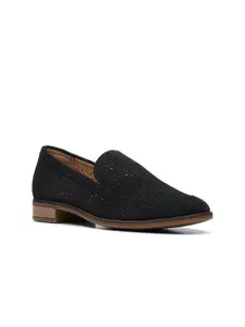 Clarks Women Black Perforated Suede Loafers