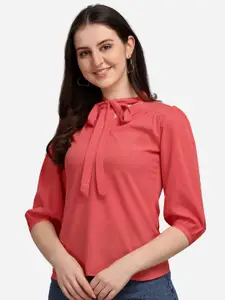 Selvia Women Coral Solid Crepe Top