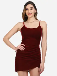 Selvia Maroon Velvet Sheath Mini Dress