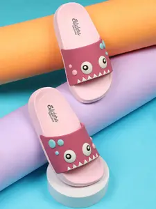 WELCOME Girls Pink Self Design Sliders Flip Flops
