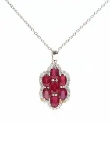 HIFLYER JEWELS Women Rhodium-Plated & Red Ruby CZ-Studded Pendant