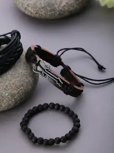 SOHI Men 4 Black & Brown Leather Charm Bracelet