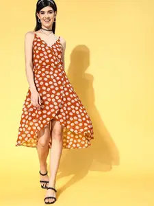 plusS Rust & Beige Georgette A-Line Dress