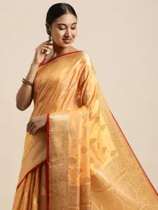 Saree Swarg Yellow & Gold-Toned Ethnic Motifs Zari Silk Blend Banarasi Sarees
