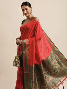 Saree Swarg Red Silk Blend Banarasi Sarees