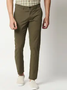 Basics Men Olive Green Tapered Fit Trousers