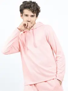 HIGHLANDER Men Pink Hooded Regular Fit T-shirt
