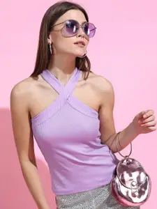 Tokyo Talkies Women Elegant Lavender Solid Top