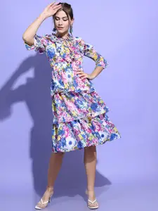 Tokyo Talkies Multicoloured Floral Tiered Ruffled Dress