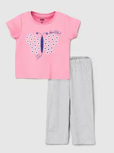 max Girls Pink & Grey Cotton T-shirt with Trousers