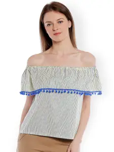 Style Quotient Women Yellow & Blue Striped Off-Shoulder Top