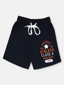 CHIMPRALA Boys Navy Blue Typography Printed Outdoor Antimicrobial Cotton Shorts