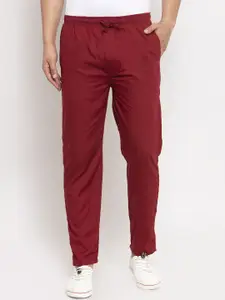 JAINISH Men Maroon Solid Slim-Fit Pure Cotton Track Pant