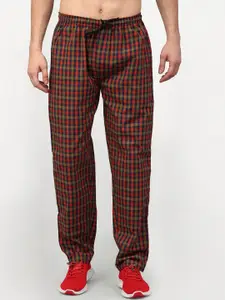 JAINISH Men Orange & Red Checked Pure Cotton Slim-Fit Track Pant