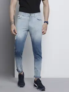 The Indian Garage Co Men Blue Slim Fit Mildly Distressed Ombre Stretchable Jeans