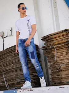 The Indian Garage Co Men Blue Slim Fit Slash Knee Light Fade Stretchable Jeans