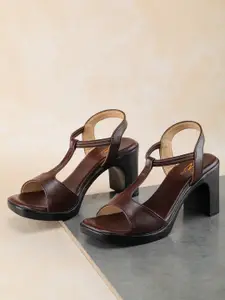 Shezone Brown Block Peep Toes with Buckles