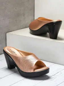 Shezone Rose Gold Textured Platform Heels with Laser Cuts