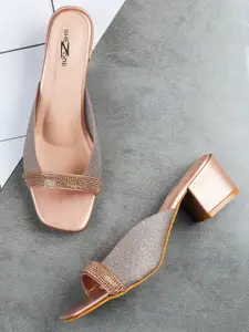 Shezone Rose Gold Embellished Block Heels