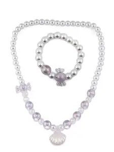 EL REGALO Girls Purple Beaded Necklace Bracelet Jewellery Set
