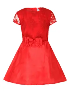 StyleStone Girls Red Self-Design A-Line Dress
